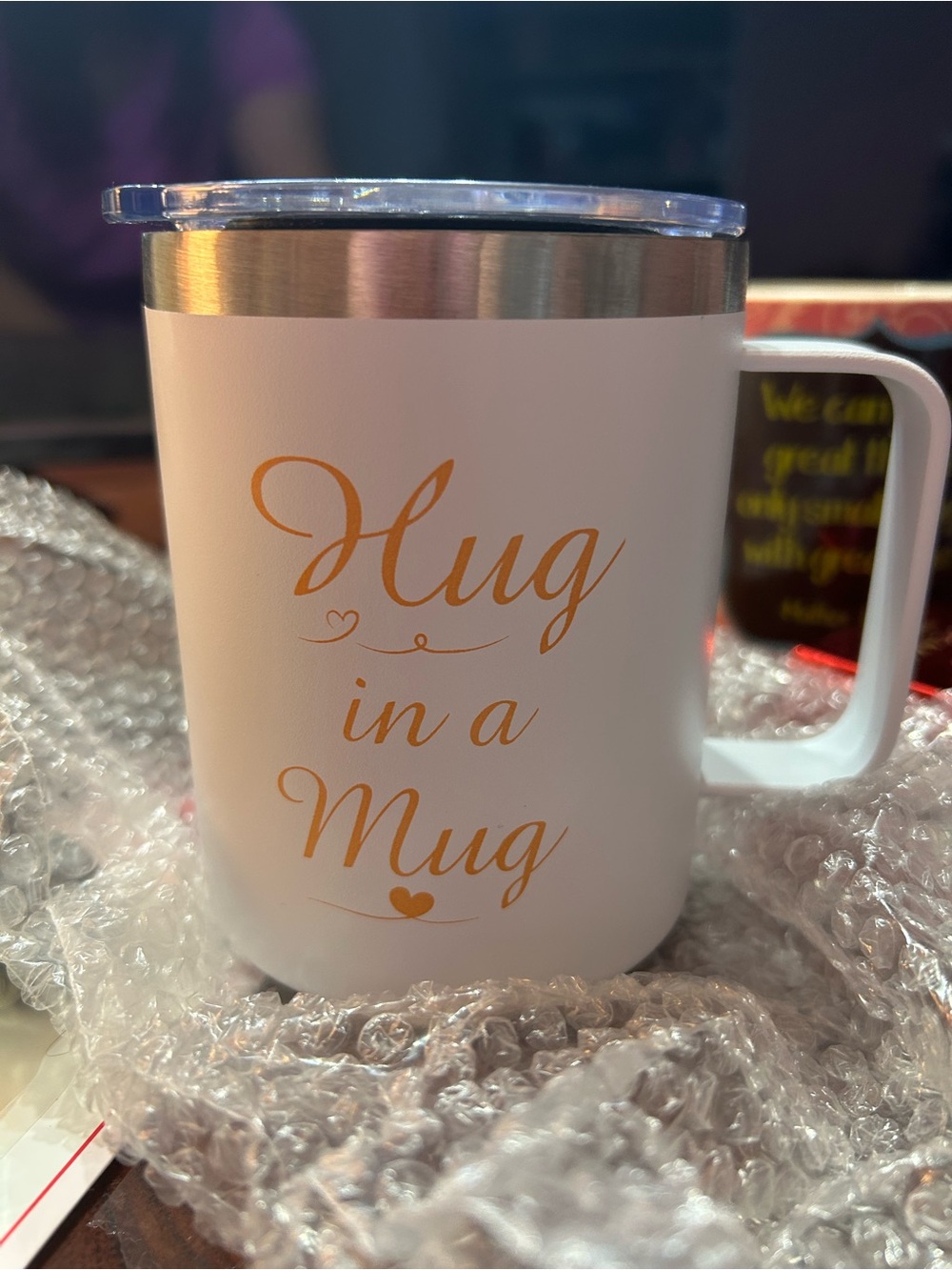 12 oz “Hug in a Mug “ White Insulated Travel Mug